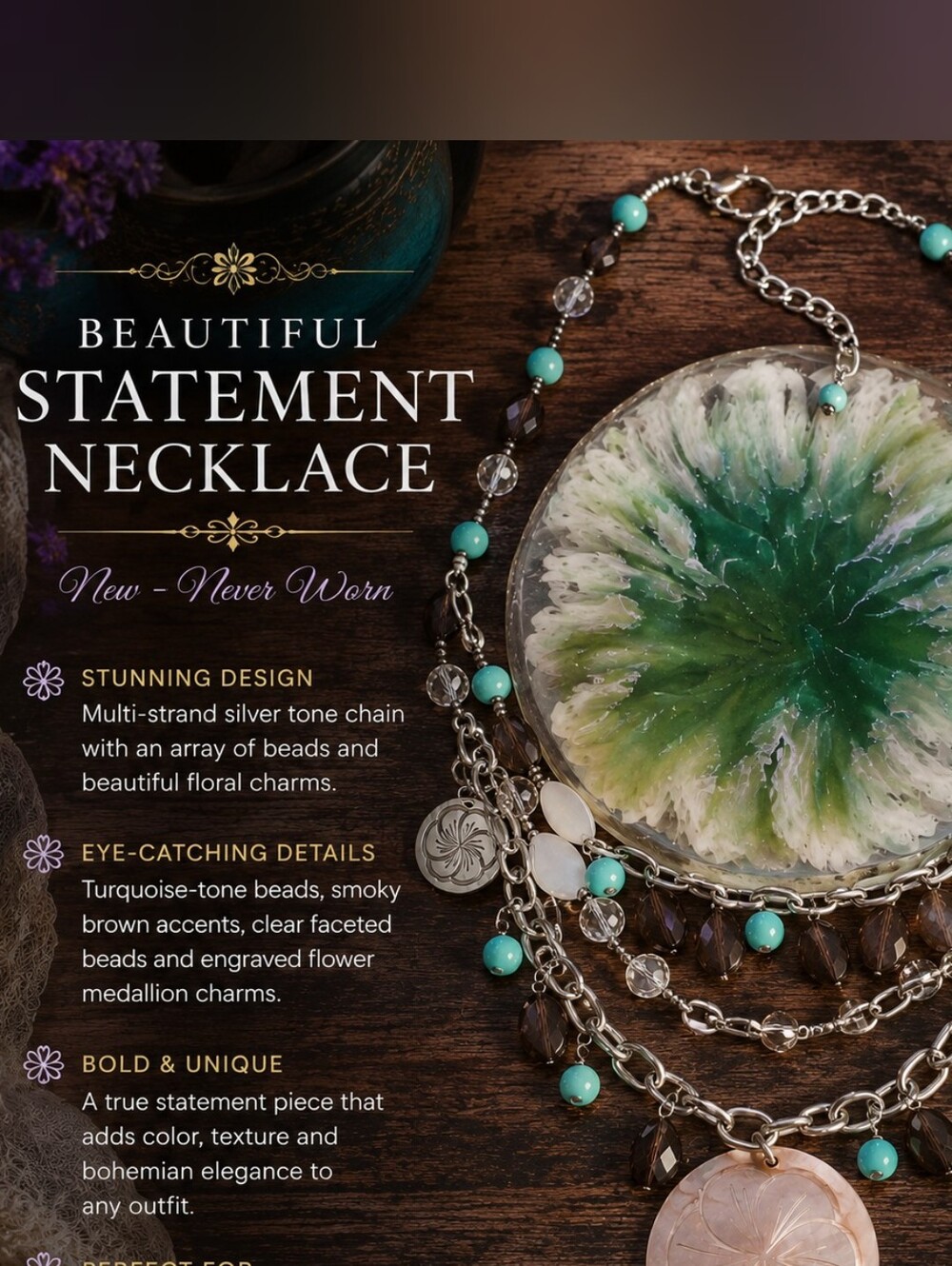 Turquoise Multi-Strand Statement Necklace - Brand:
